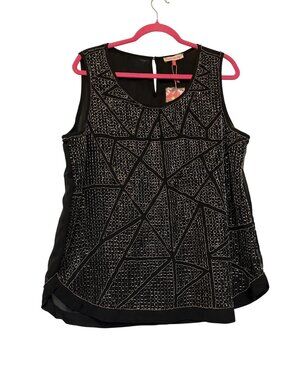 English Laundry Black Sleeveless Geometric Beaded Top XL NWT